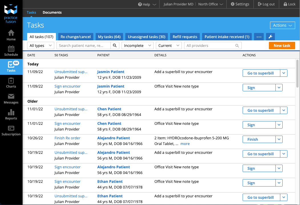 screenshot of Practice Fusion